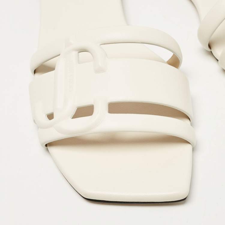Pre Owned Jimmy Choo White Leather Laran Flat Slides Size 37