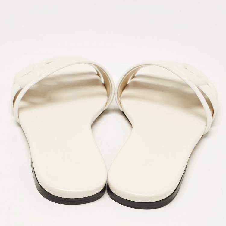 Pre Owned Jimmy Choo White Leather Laran Flat Slides Size 37