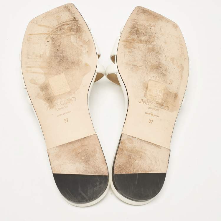 Pre Owned Jimmy Choo White Leather Laran Flat Slides Size 37