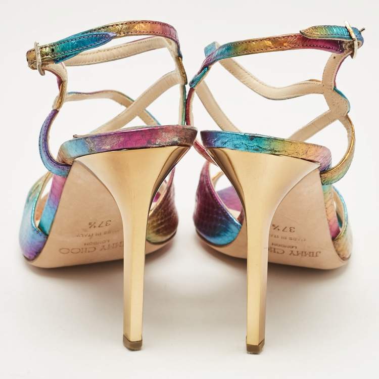 Pre Owned Jimmy Choo Multicolor Embossed Snakeskin Paxton Sandals Size 37.5