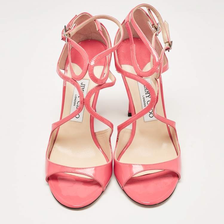 Pre Owned Jimmy Choo Pink Patent Leather Lance Ankle Strap Sandals Size 39