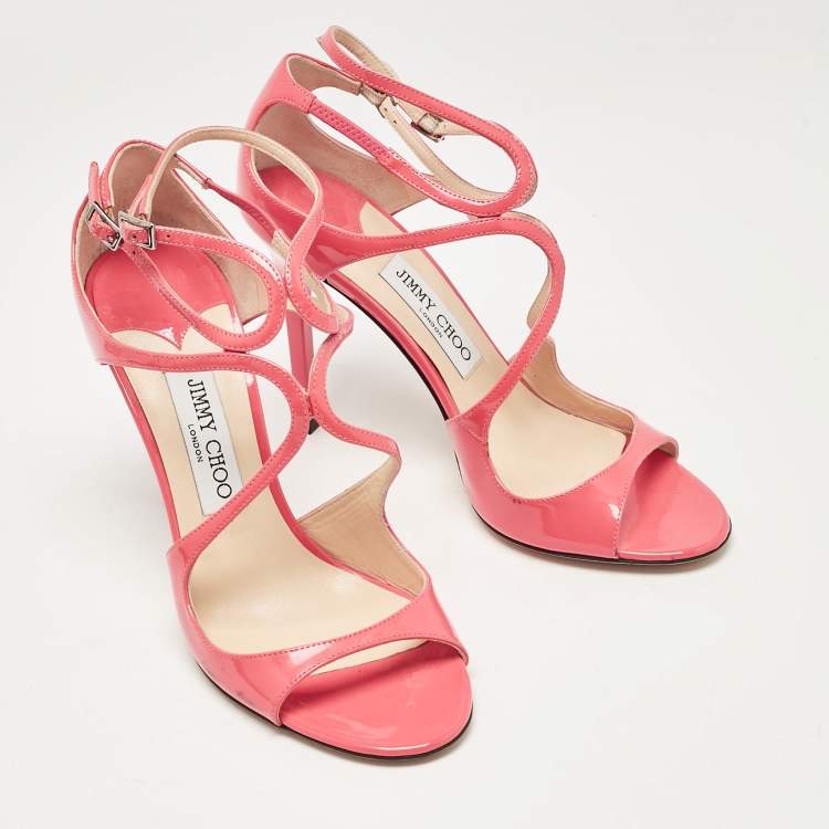 Pre Owned Jimmy Choo Pink Patent Leather Lance Ankle Strap Sandals Size 39