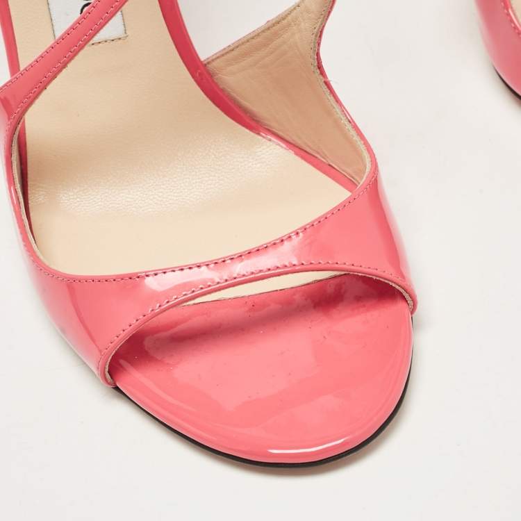 Pre Owned Jimmy Choo Pink Patent Leather Lance Ankle Strap Sandals Size 39