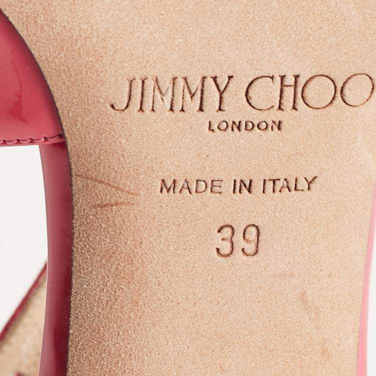 Pre Owned Jimmy Choo Pink Patent Leather Lance Ankle Strap Sandals Size 39