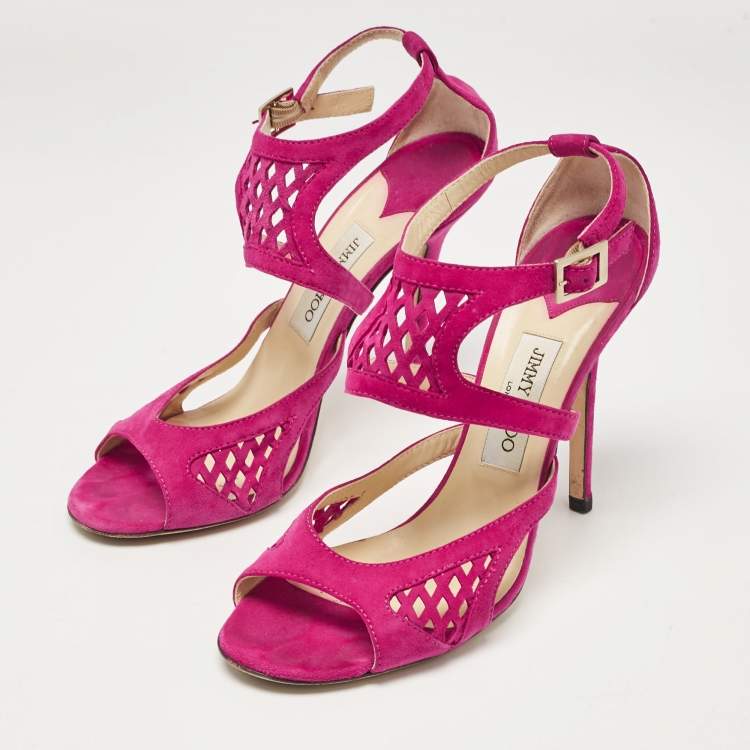 Pre Owned Jimmy Choo Purple Suede Ankle Strap Sandals Size 41