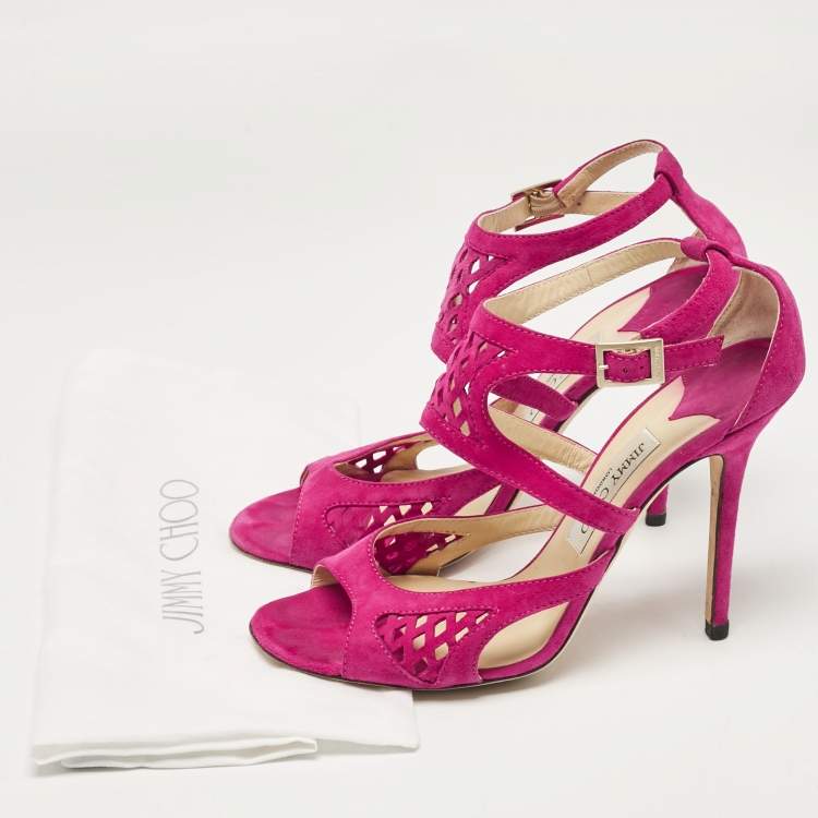 Pre Owned Jimmy Choo Purple Suede Ankle Strap Sandals Size 41