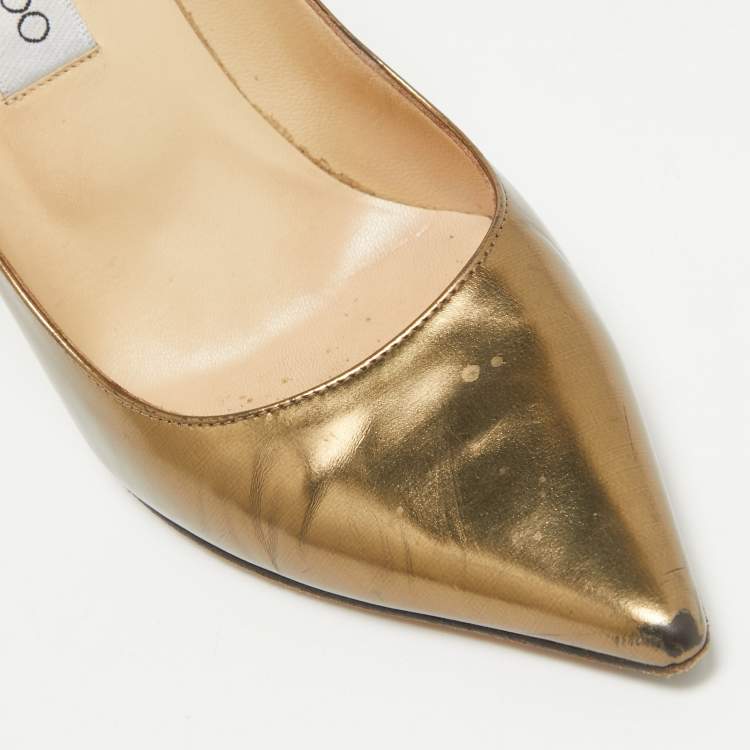 Pre Owned Jimmy Choo Gold Leather Romy Pumps Size 36
