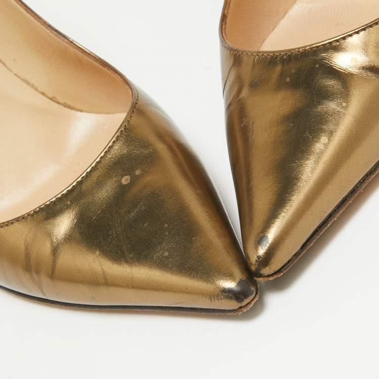 Pre Owned Jimmy Choo Gold Leather Romy Pumps Size 36