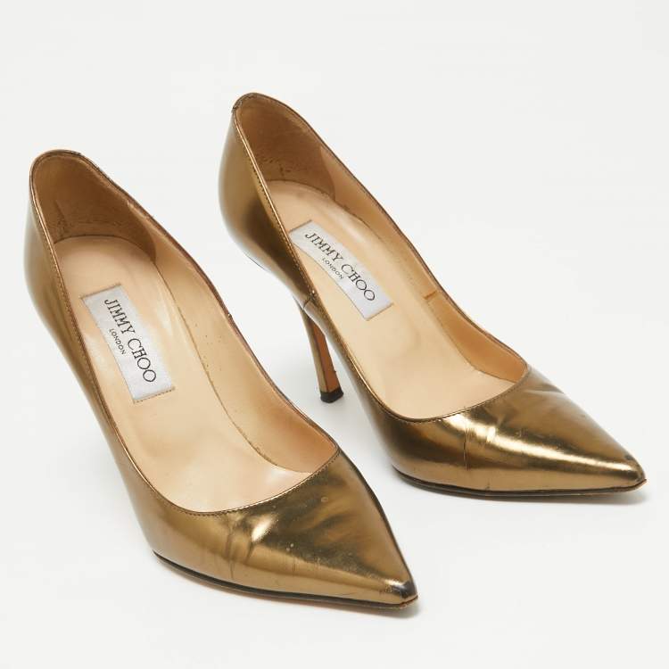 Pre Owned Jimmy Choo Gold Leather Romy Pumps Size 36