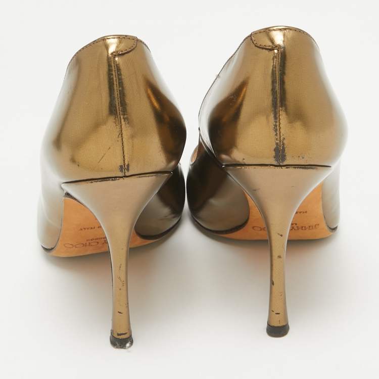 Pre Owned Jimmy Choo Gold Leather Romy Pumps Size 36