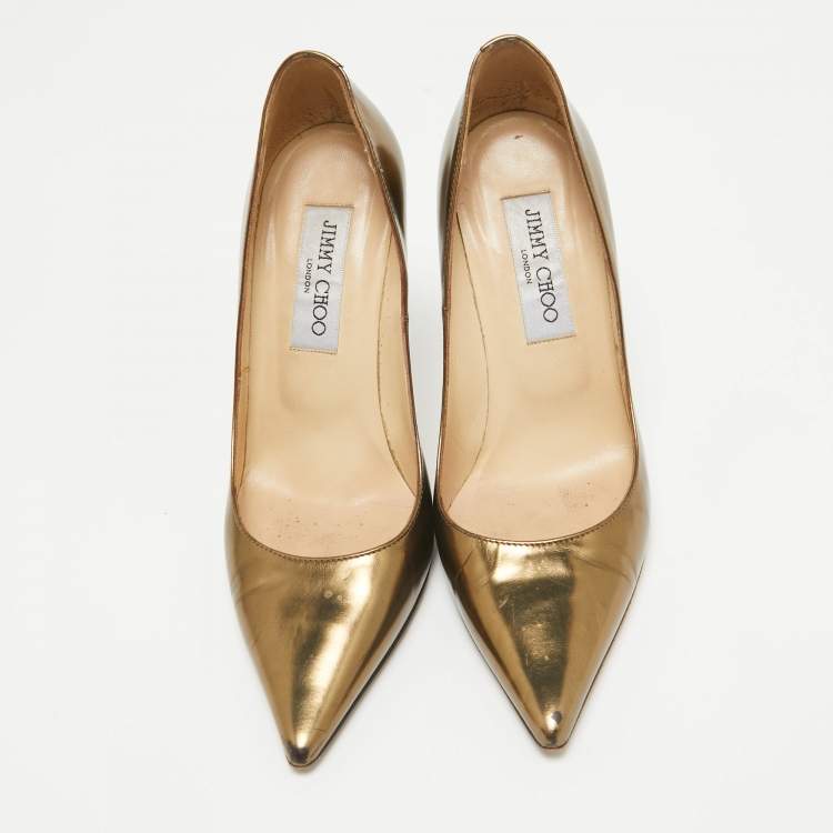 Pre Owned Jimmy Choo Gold Leather Romy Pumps Size 36