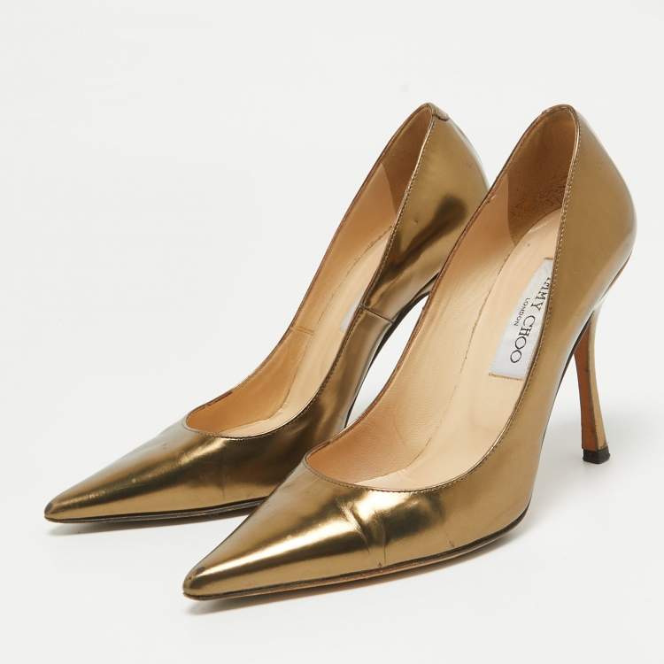 Pre Owned Jimmy Choo Gold Leather Romy Pumps Size 36