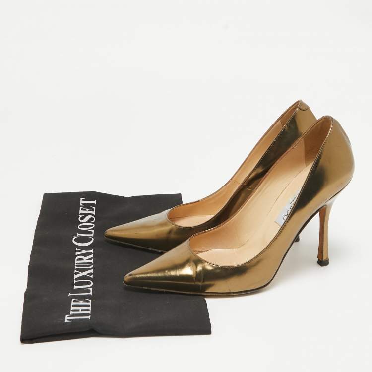Pre Owned Jimmy Choo Gold Leather Romy Pumps Size 36
