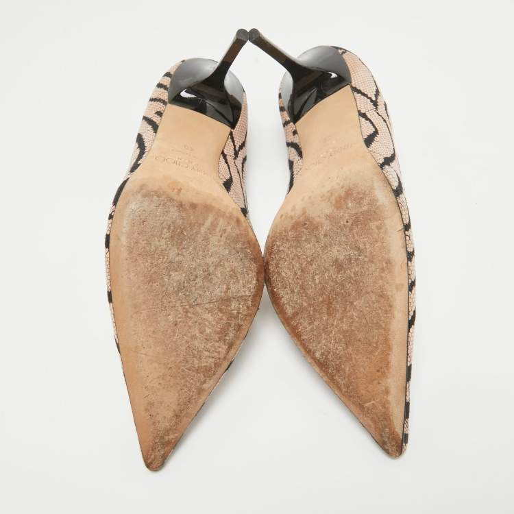 Pre Owned Jimmy Choo Beige/Black Canvas Agnes Pumps Size 40