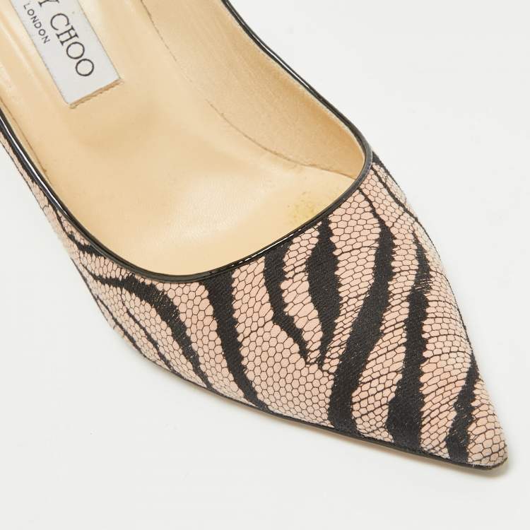 Pre Owned Jimmy Choo Beige/Black Canvas Agnes Pumps Size 40