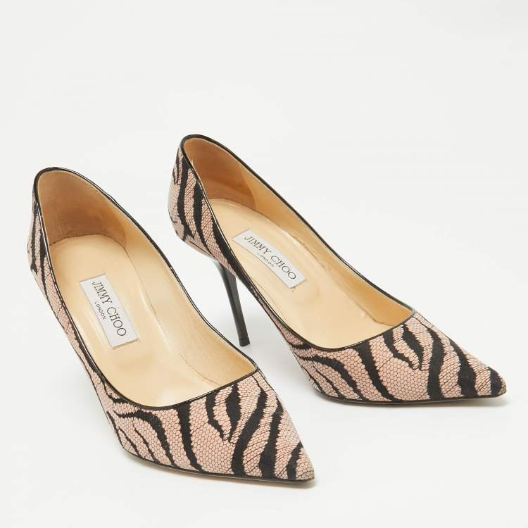 Pre Owned Jimmy Choo Beige/Black Canvas Agnes Pumps Size 40