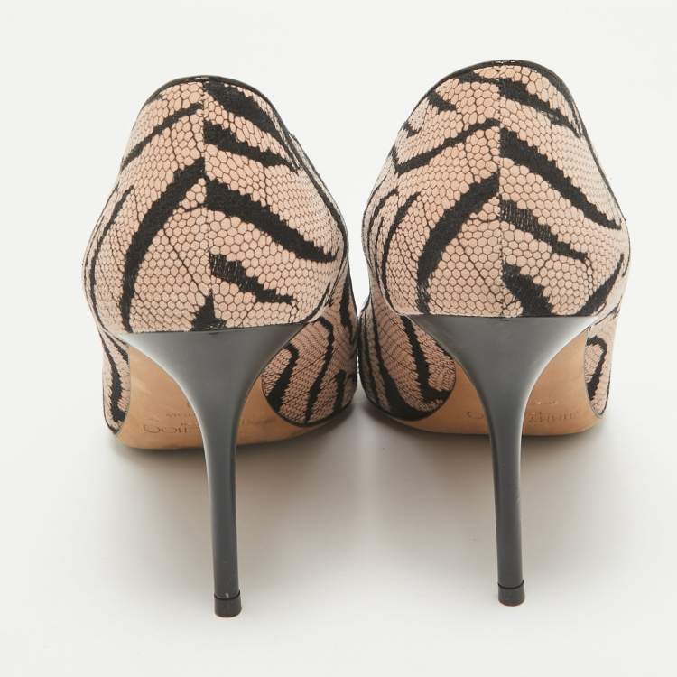 Pre Owned Jimmy Choo Beige/Black Canvas Agnes Pumps Size 40