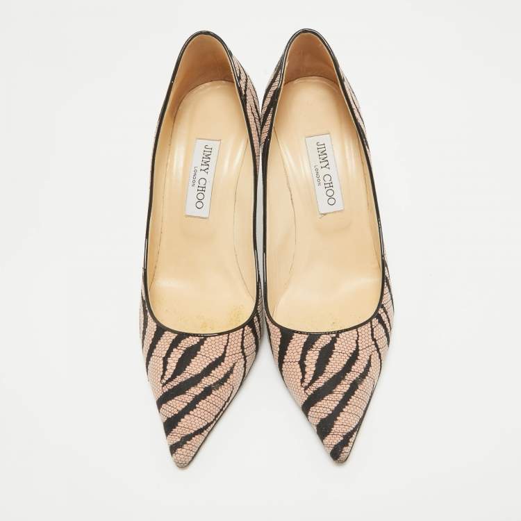 Pre Owned Jimmy Choo Beige/Black Canvas Agnes Pumps Size 40