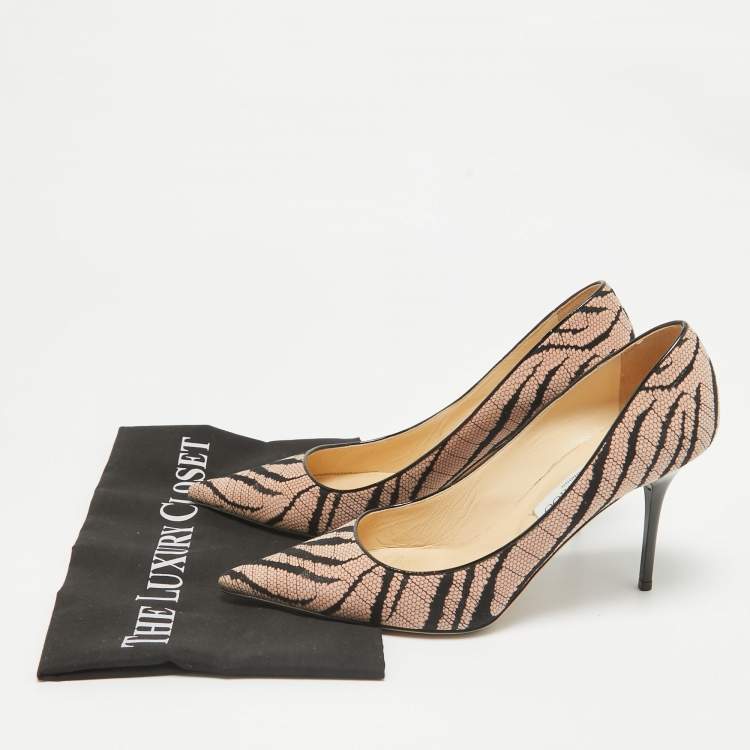 Pre Owned Jimmy Choo Beige/Black Canvas Agnes Pumps Size 40