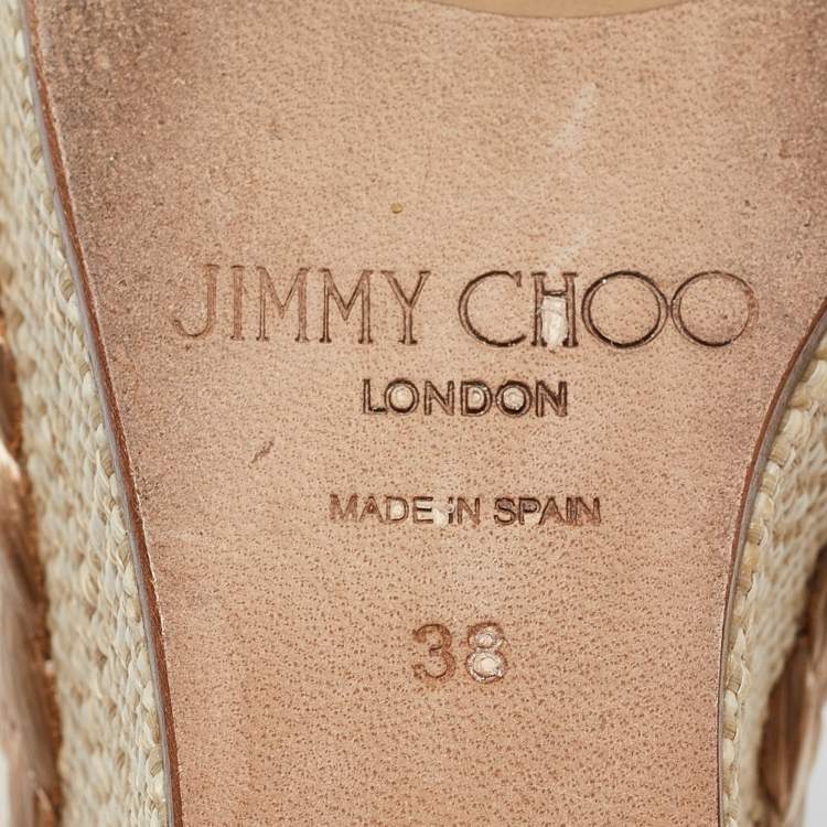 Pre Owned Jimmy Choo Beige Canvas Dovina Wedge Sandals Size 38