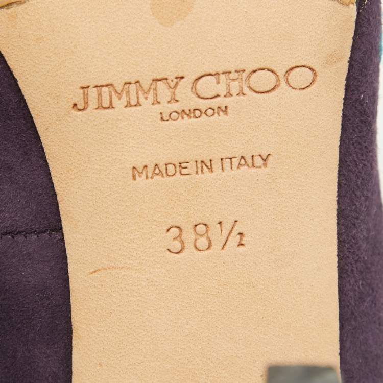 Pre Owned Jimmy Choo Purple Suede Embroidered Chelan Ankle Wrap Pumps Size 38.5