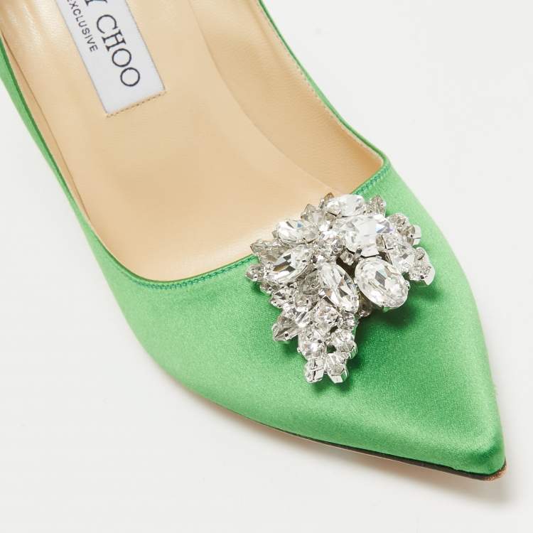 Pre Owned Jimmy Choo Green Satin Manda Pumps Size 39