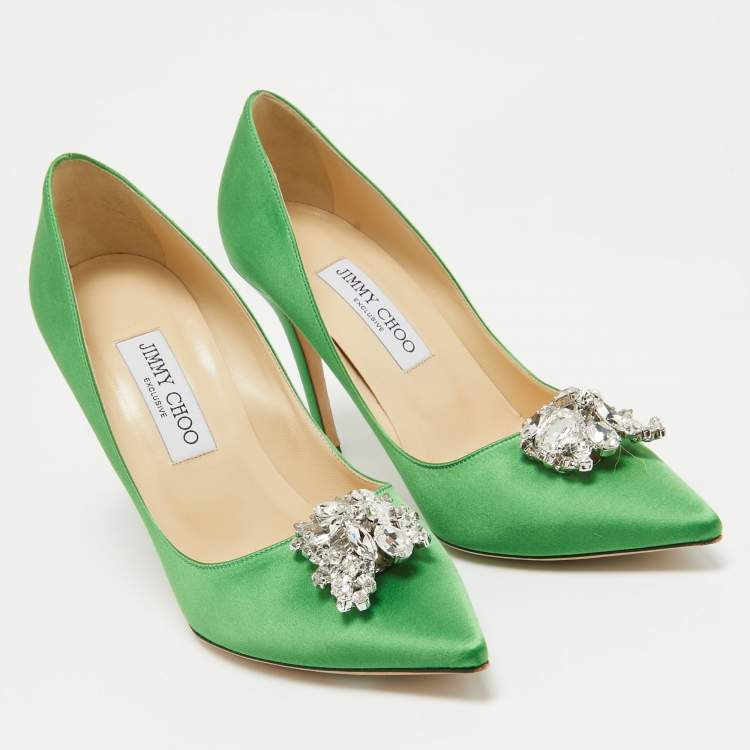 Pre Owned Jimmy Choo Green Satin Manda Pumps Size 39