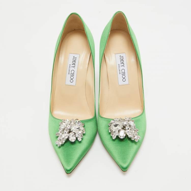 Pre Owned Jimmy Choo Green Satin Manda Pumps Size 39