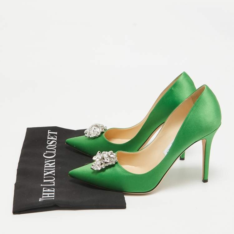Pre Owned Jimmy Choo Green Satin Manda Pumps Size 39
