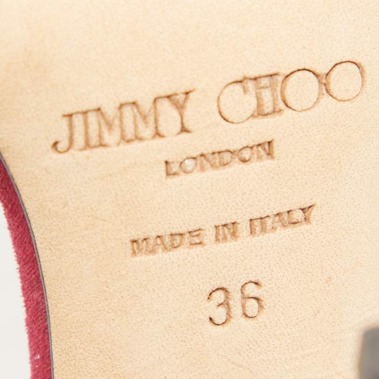 Pre Owned Jimmy Choo Fuchsia Shimmer Suede Crystals Embellished Sandals Size 36