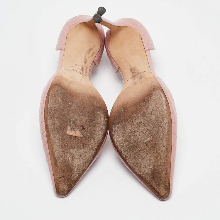 Pre Owned Jimmy Choo Beige Croc Embossed Leather D'orsay Pumps Size 40