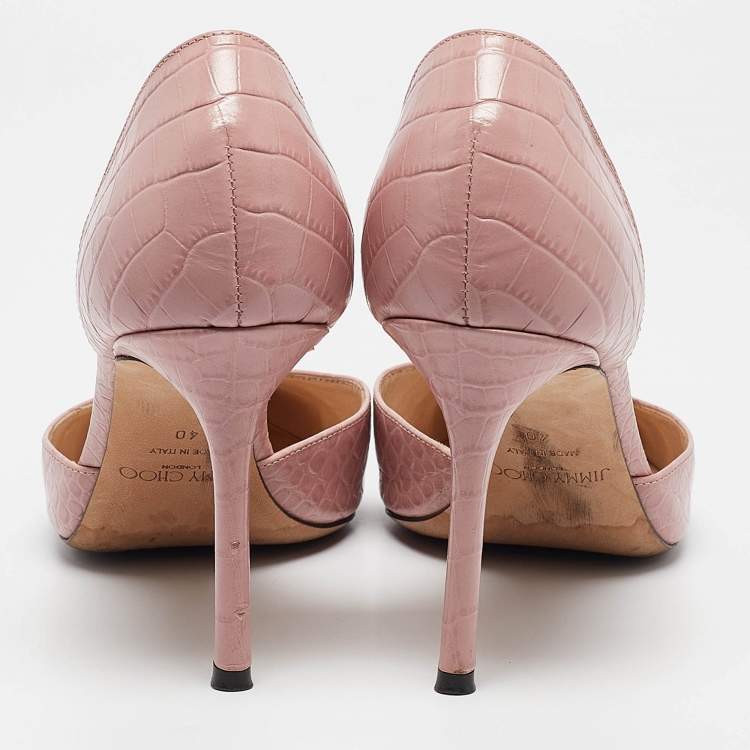 Pre Owned Jimmy Choo Beige Croc Embossed Leather D'orsay Pumps Size 40