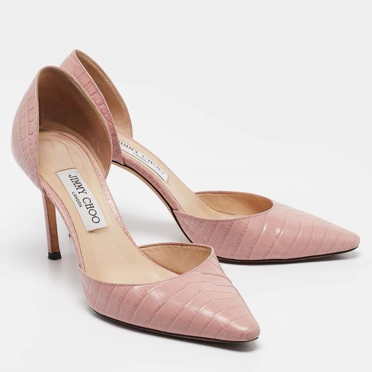 Pre Owned Jimmy Choo Beige Croc Embossed Leather D'orsay Pumps Size 40