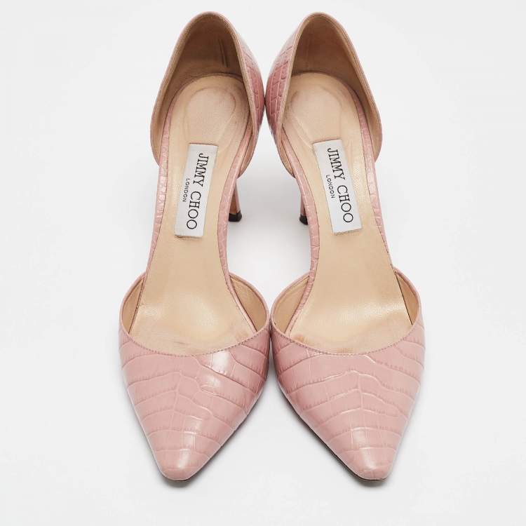 Pre Owned Jimmy Choo Beige Croc Embossed Leather D'orsay Pumps Size 40