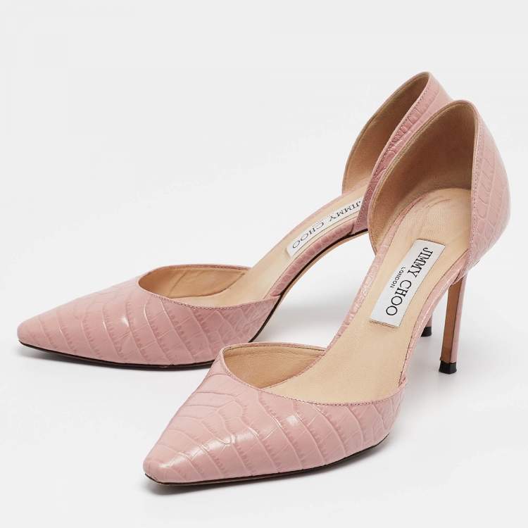 Pre Owned Jimmy Choo Beige Croc Embossed Leather D'orsay Pumps Size 40