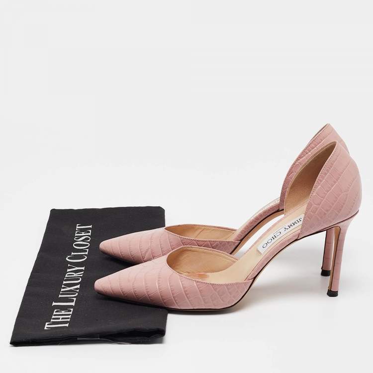 Pre Owned Jimmy Choo Beige Croc Embossed Leather D'orsay Pumps Size 40