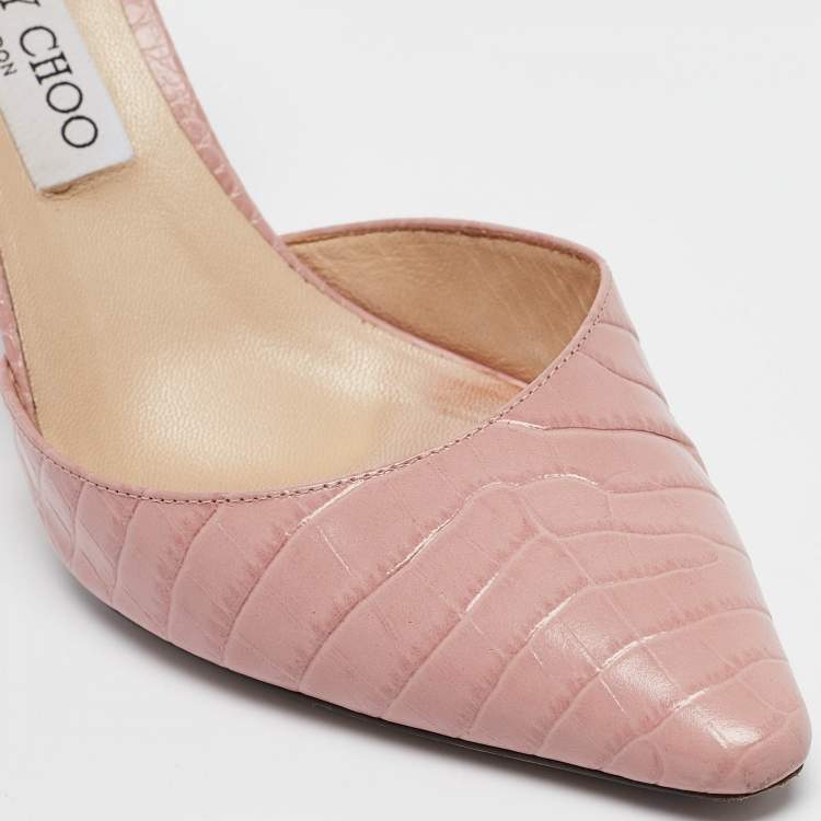 Pre Owned Jimmy Choo Beige Croc Embossed Leather D'orsay Pumps Size 40