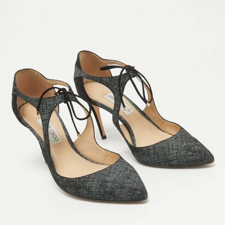 Pre Owned Jimmy Choo Black/Grey Textured Suede Vanessa Pumps Size 42
