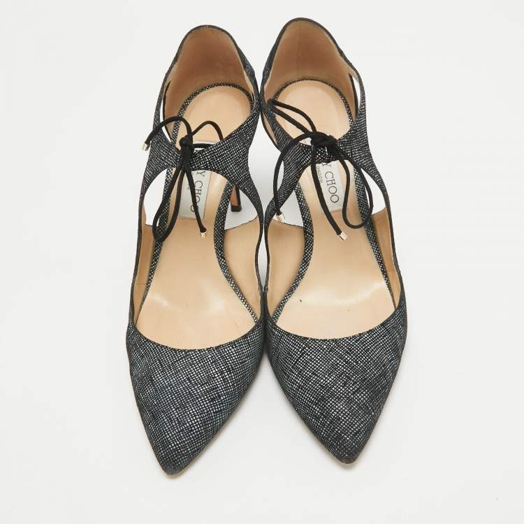 Pre Owned Jimmy Choo Black/Grey Textured Suede Vanessa Pumps Size 42
