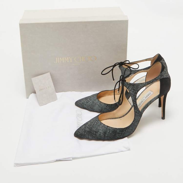 Pre Owned Jimmy Choo Black/Grey Textured Suede Vanessa Pumps Size 42
