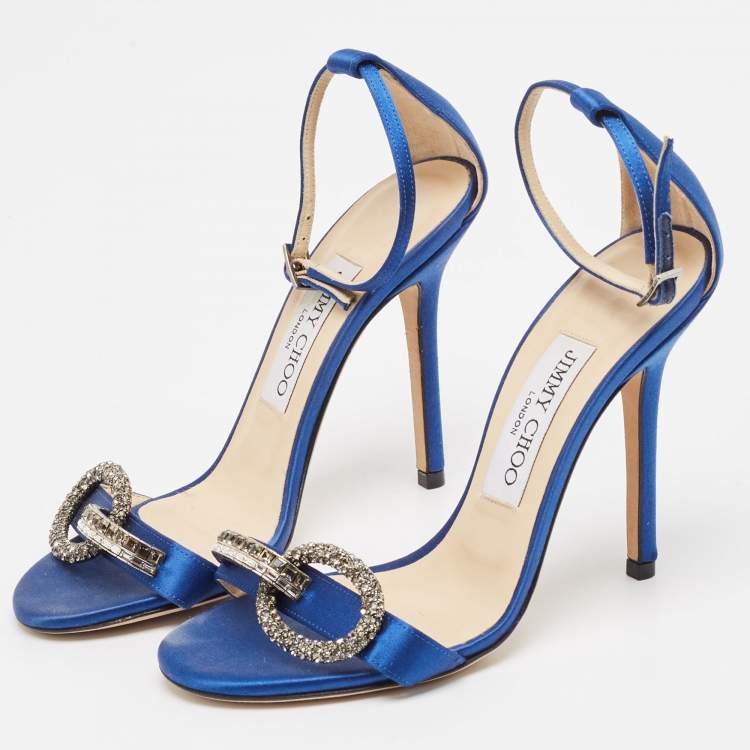 Pre Owned Jimmy Choo Blue Satin Tamsyn Ankle Strap Sandals Size 35.5