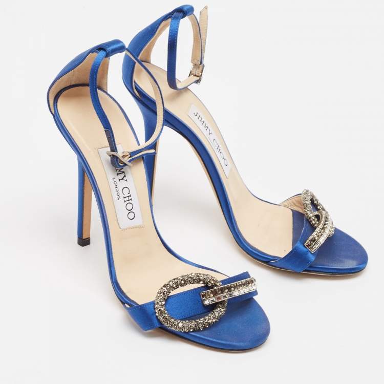 Pre Owned Jimmy Choo Blue Satin Tamsyn Ankle Strap Sandals Size 35.5