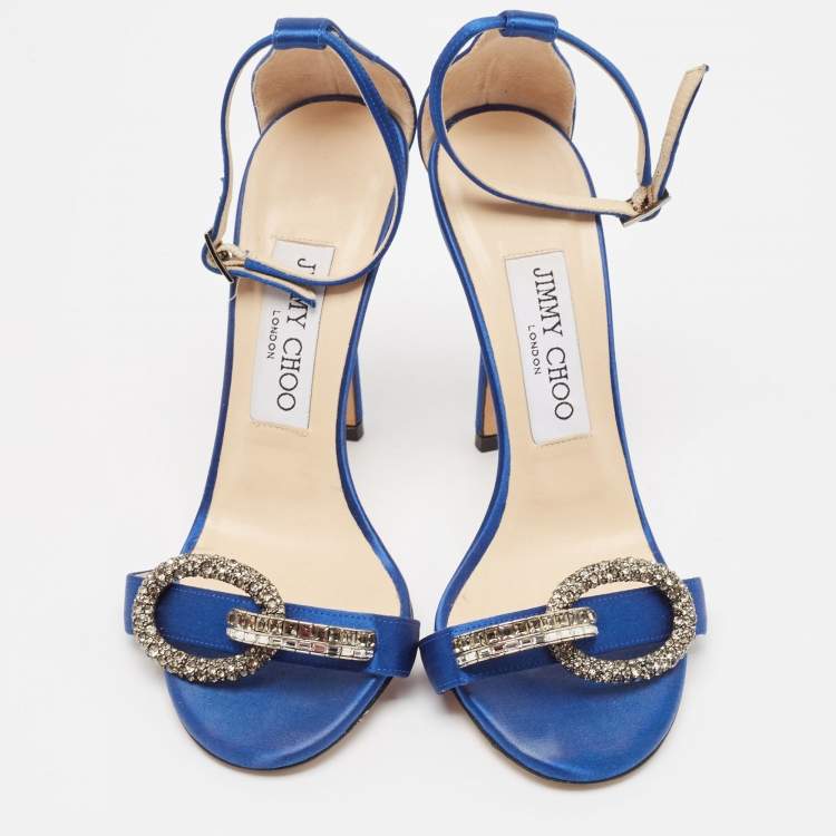 Pre Owned Jimmy Choo Blue Satin Tamsyn Ankle Strap Sandals Size 35.5