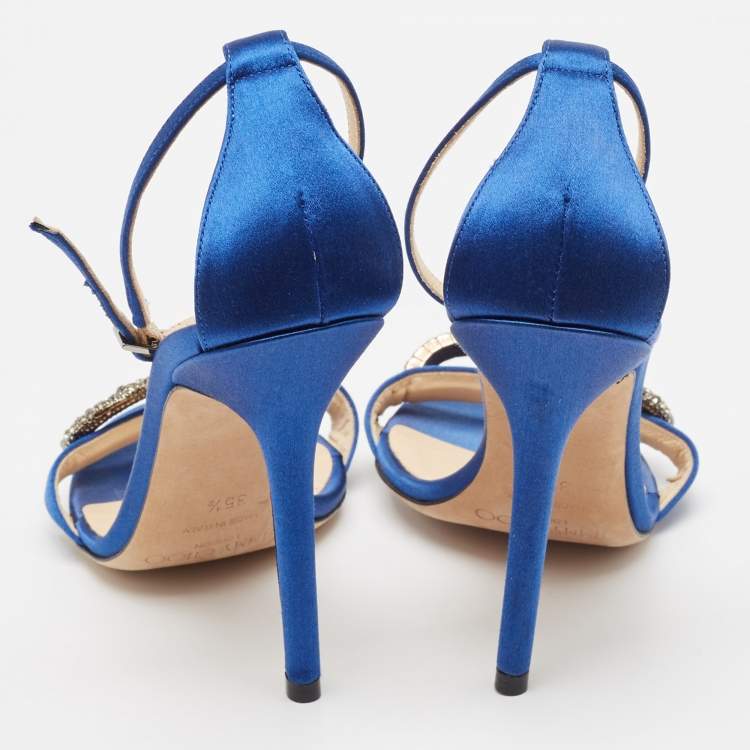 Pre Owned Jimmy Choo Blue Satin Tamsyn Ankle Strap Sandals Size 35.5