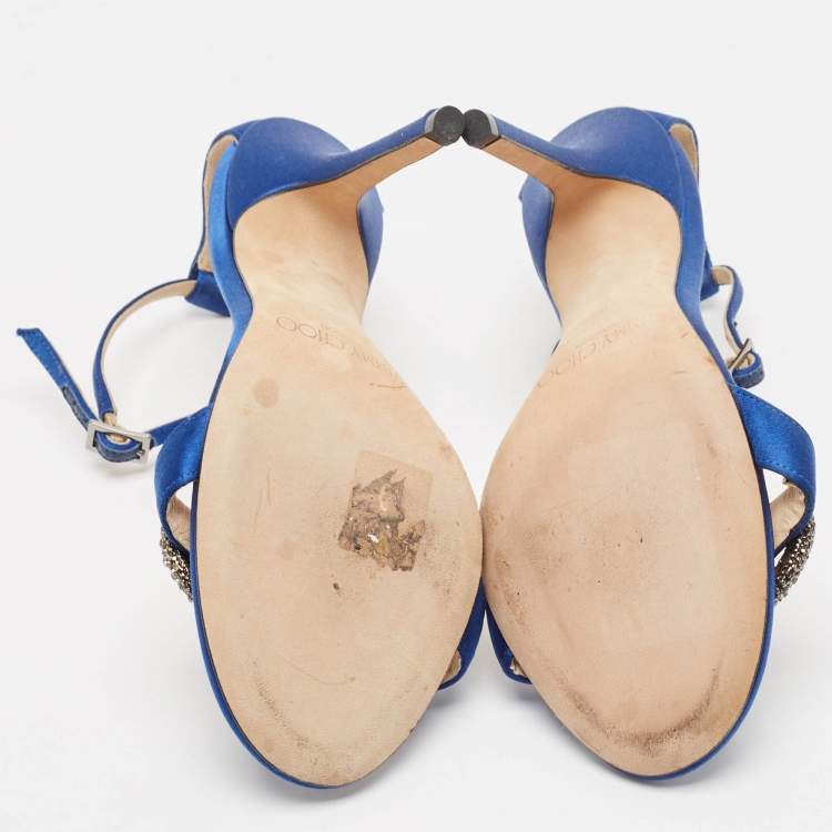 Pre Owned Jimmy Choo Blue Satin Tamsyn Ankle Strap Sandals Size 35.5