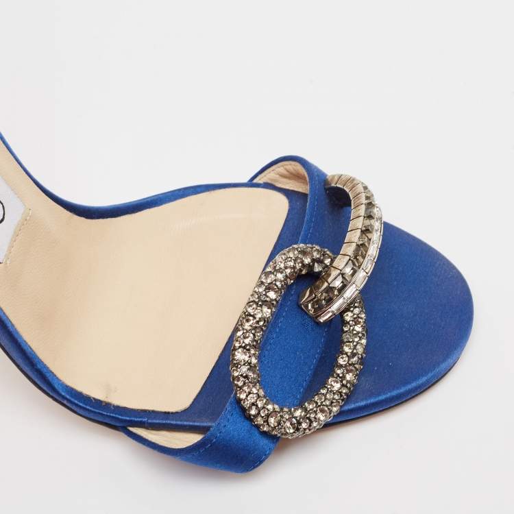 Pre Owned Jimmy Choo Blue Satin Tamsyn Ankle Strap Sandals Size 35.5