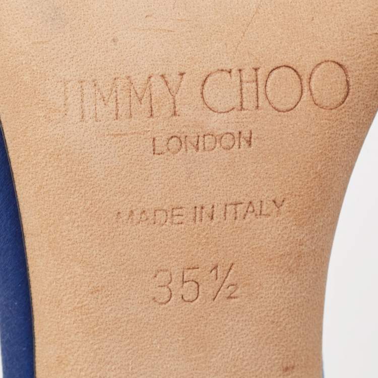 Pre Owned Jimmy Choo Blue Satin Tamsyn Ankle Strap Sandals Size 35.5