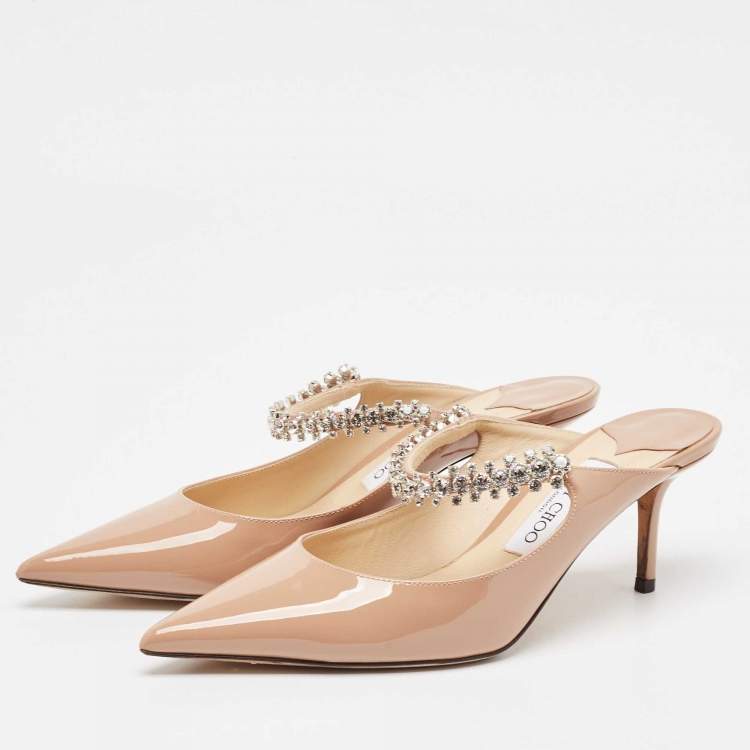 Pre Owned Jimmy Choo Dusty Pink Patent Leather Bing Mules Size 39.5