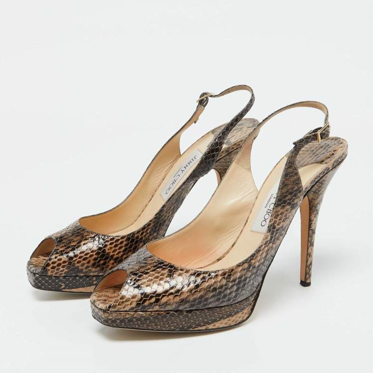 Pre Owned Jimmy Choo Brown/Black Snakeskin Leather Clue Platform Sandals Size 41