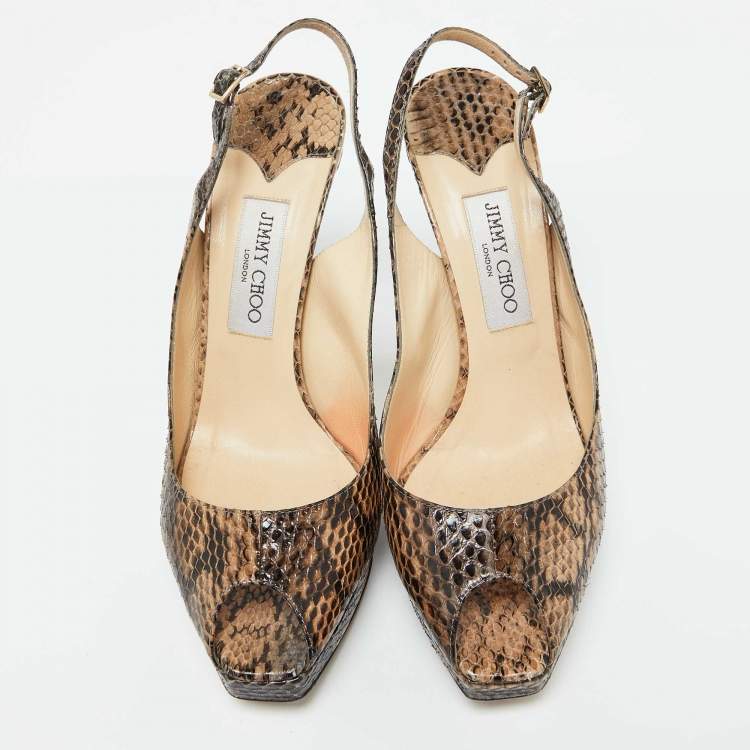 Pre Owned Jimmy Choo Brown/Black Snakeskin Leather Clue Platform Sandals Size 41